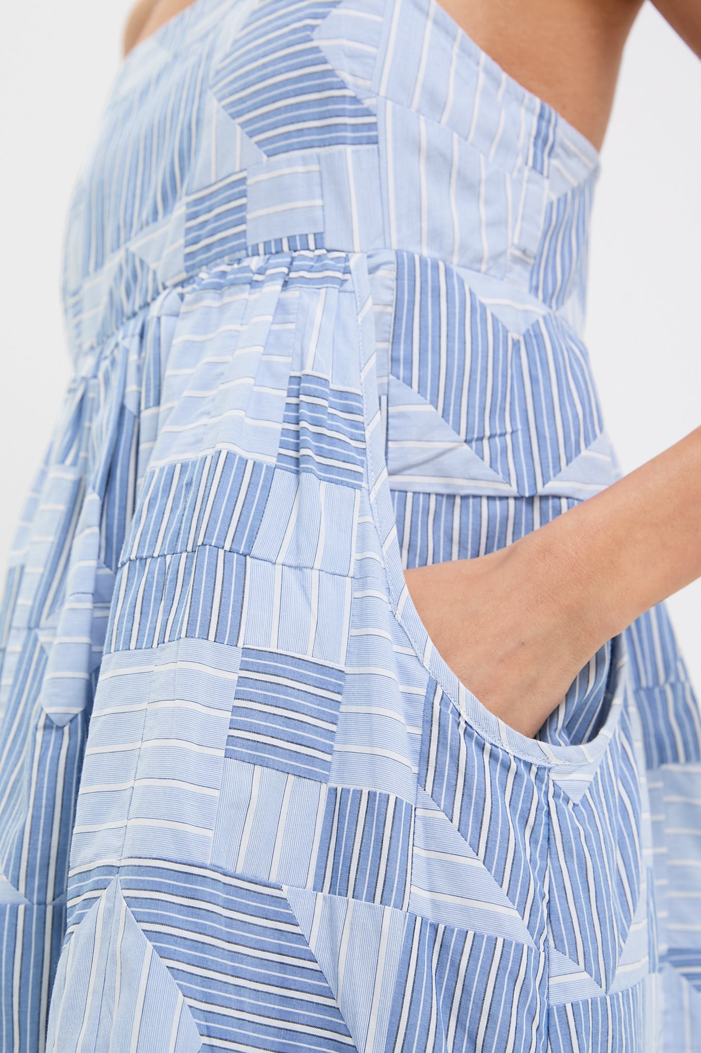 Blue Helmi Striped Shirting Midi Dress for Women - Casual Summer Flowy Dress for Beach, Brunch & Date Night