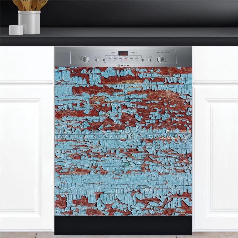 Blue Peeling Paint Wood Dishwasher Magnet Cover - 23