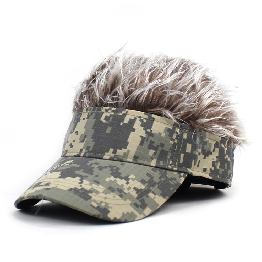 YEKEYI Funny Spiked Hair Visor Hat - Adjustable Novelty Golf & Baseball Cap with Wig - Perfect for Costume Parties, Cosplay, and Sun Protection
