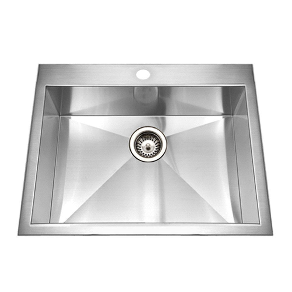 Houzer BCS 2522 Bellus Series Zero Radius Topmount Stainless Steel 1 Hole Single Bowl Kitchen Sink - Perfect for Modern Kitchens & Small Spaces