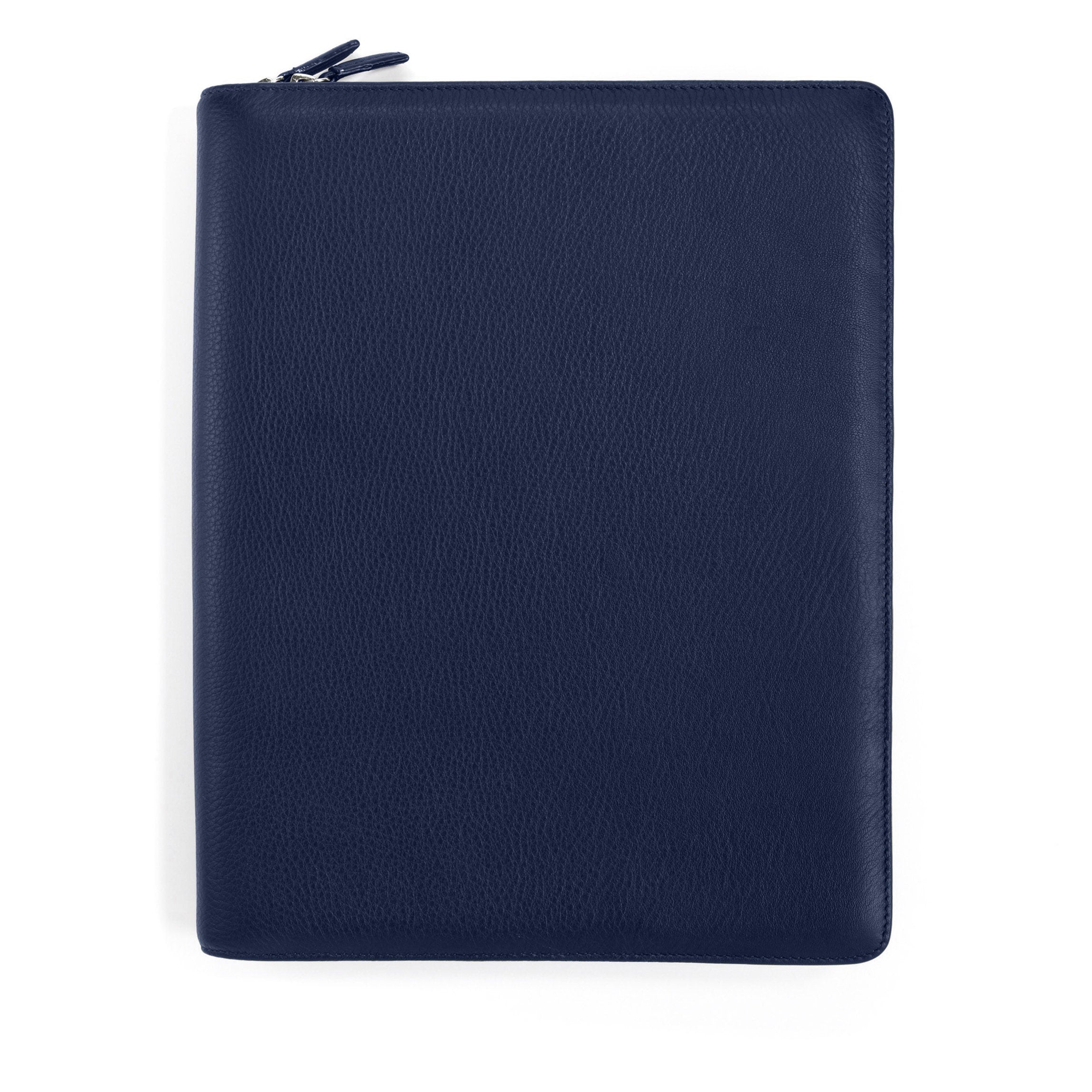 Professional Navy Blue Zippered Padfolio with Notepad Holder - Perfect for Business Meetings, Office Work, and Presentations