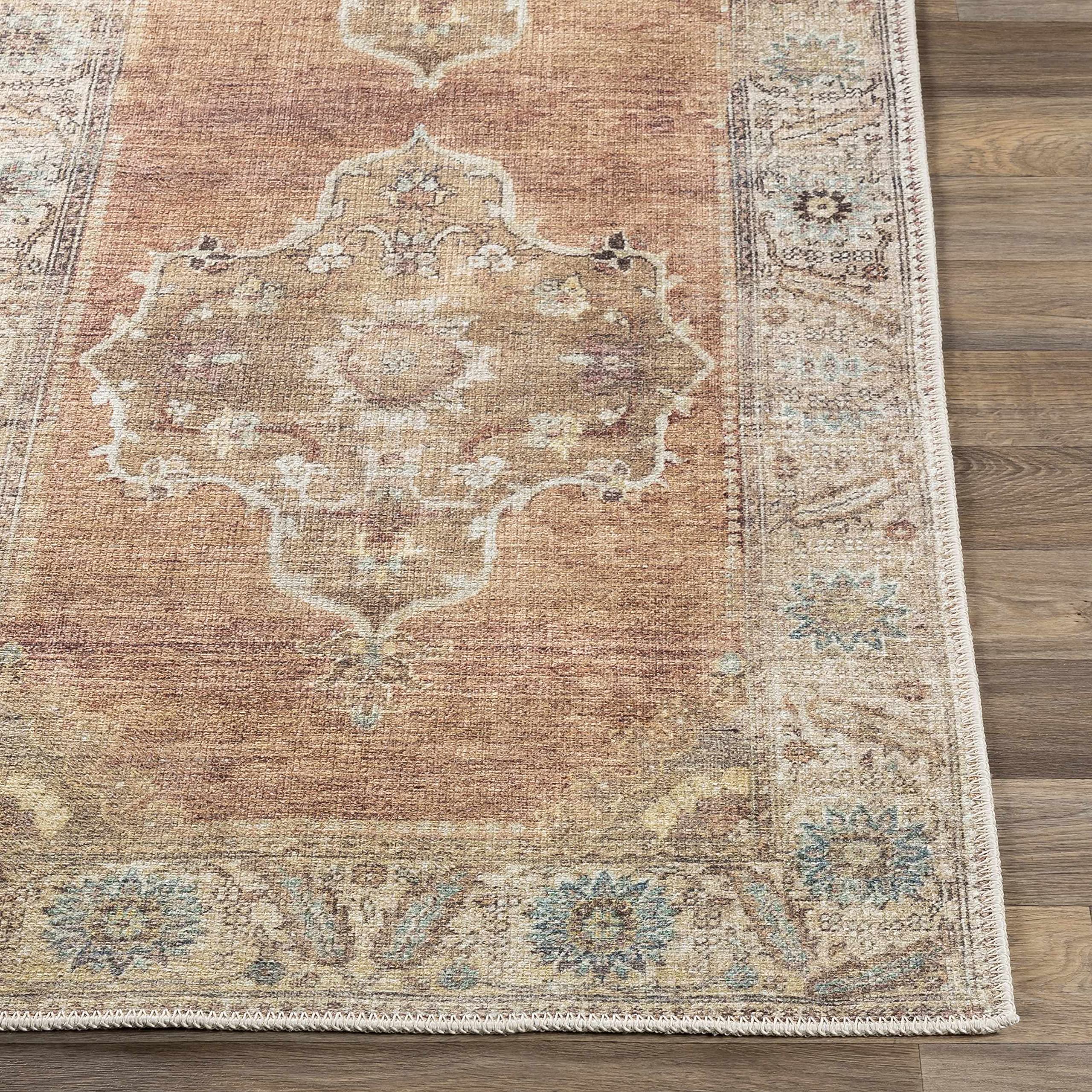 Hauteloom Powhatan Traditional Brown Green Washable Area Rug 6'7