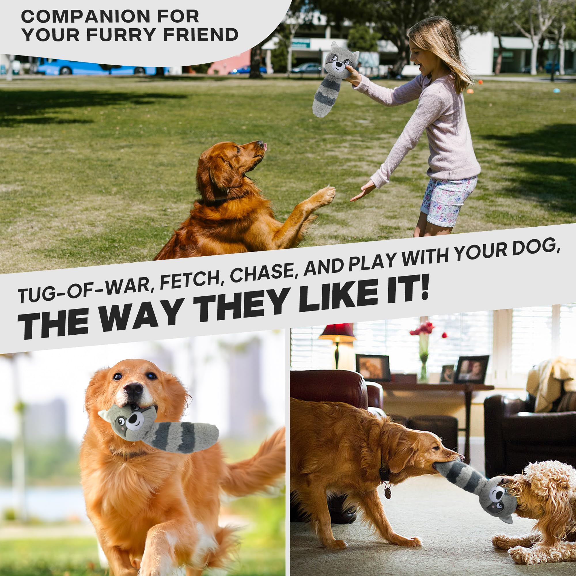 Fida Durable 3-in-1 Squeaky Dog Chew Toys for Aggressive Chewers - Triple-Layered Interactive Raccoon Design for Small, Medium & Large Dogs - Perfect for Playtime, Training & Anxiety Relief