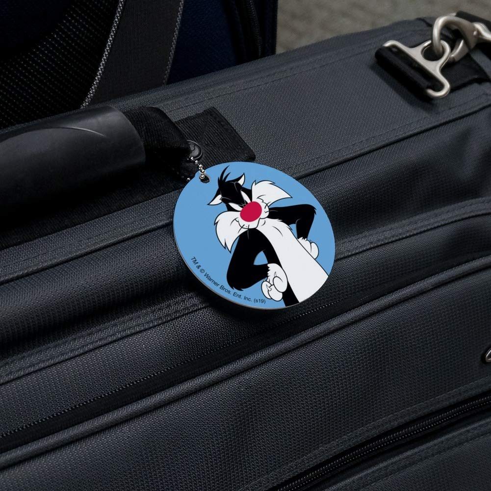 Looney Tunes Sylvester Round Luggage ID Tag - Durable Suitcase Name Tag for Carry-On Bags - Perfect for Travel Identification & Lost Baggage Prevention