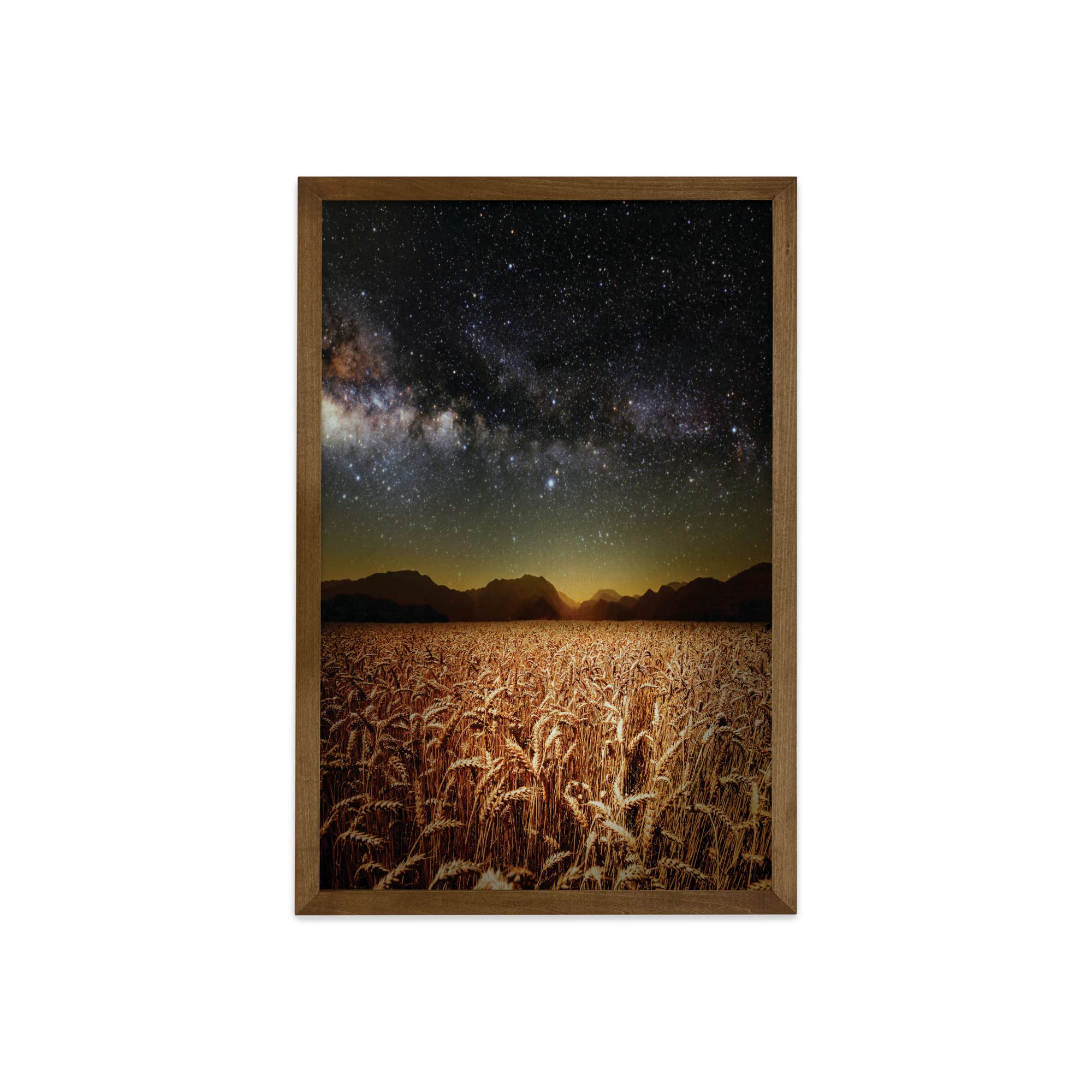 Ambesonne Space Themed Wall Art - Wheat Field Meadow Under Starry Sky Twilight Landscape Print with Teak Wood Frame, 23x35 Inches, Tan Grey - Perfect for Home, Dorm & Office Decor | Space Decor | Astronomy Lover Gift | Modern Farmhouse Style