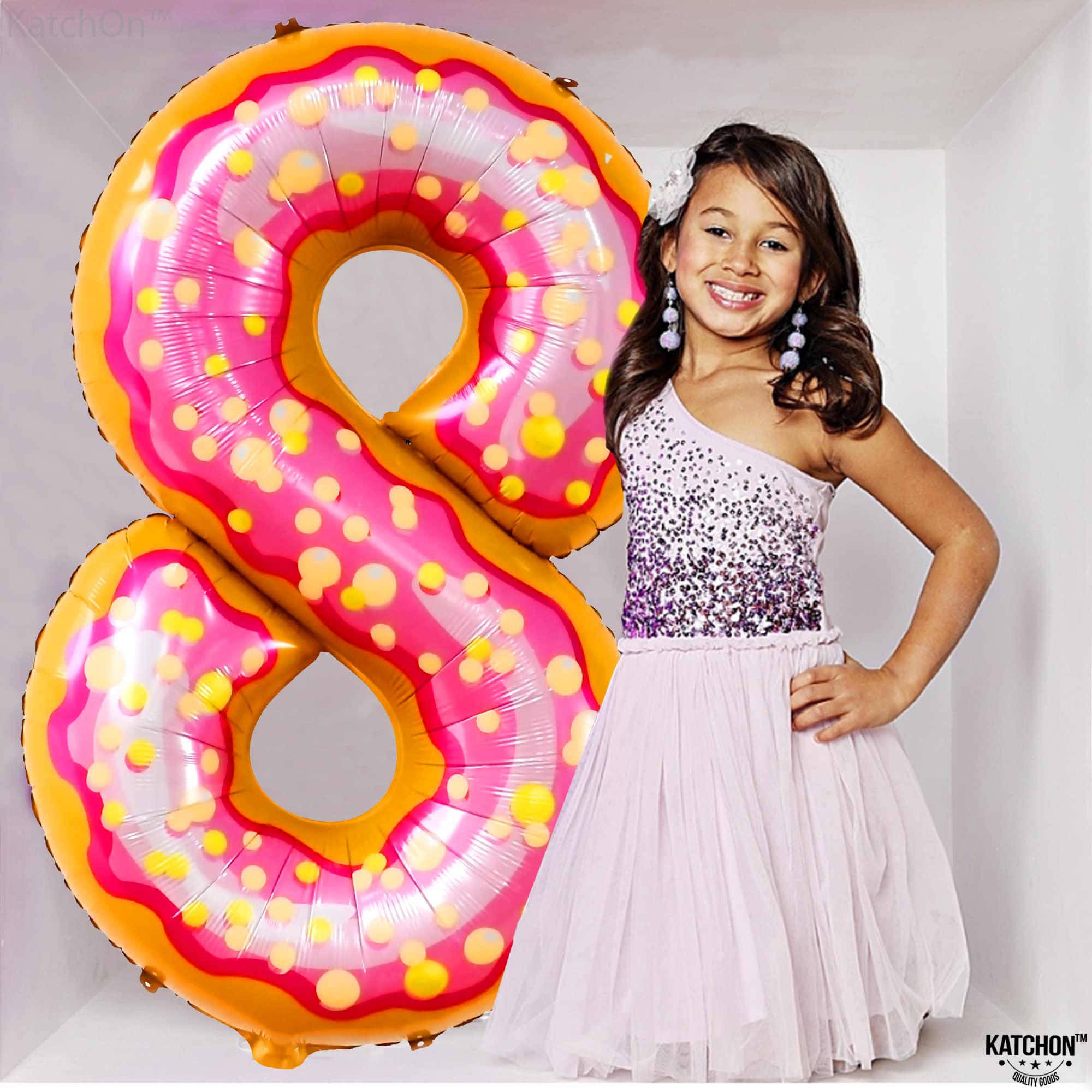 KatchOn Giant Number 8 Donut Balloon - 40 Inch Large Latex Balloons | Birthday Party Decorations for Girls, Baby Showers & Donut Themed Events | Perfect for Wall Backdrops, Photo Booths & Party Centerpieces