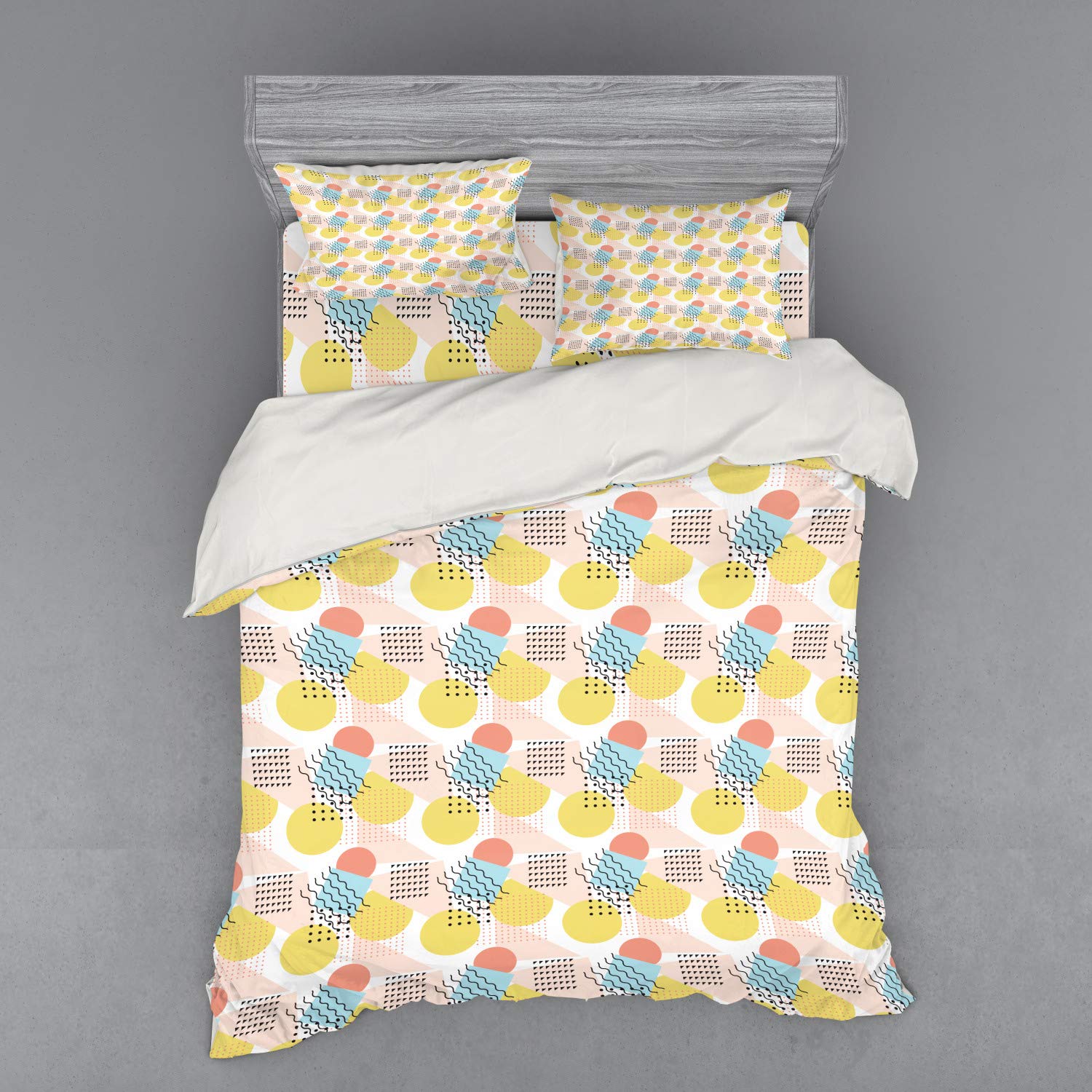Ambesonne Geometric Bedding Set - Modern Trippy Lines & Rectangle Print Duvet Cover 4-Piece Set with Shams & Fitted Sheet, Queen Size Multicolor - Perfect for Contemporary Bedrooms & Boho Home Decor
