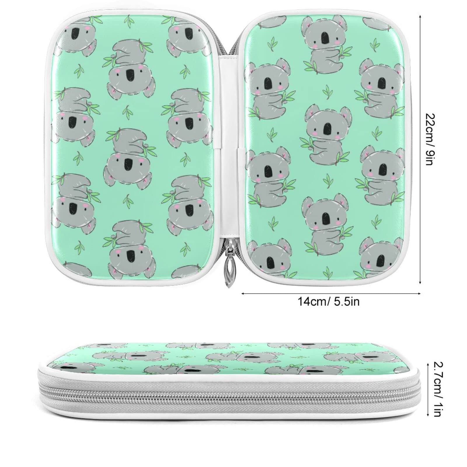 ZZKKO Cute Koala Green Leaves Pencil Case - Zippered Stationery Organizer for Pens, Pencils & School Supplies | Makeup Bag & Cosmetic Pouch for Travel | Perfect for School, Office & Daily Use