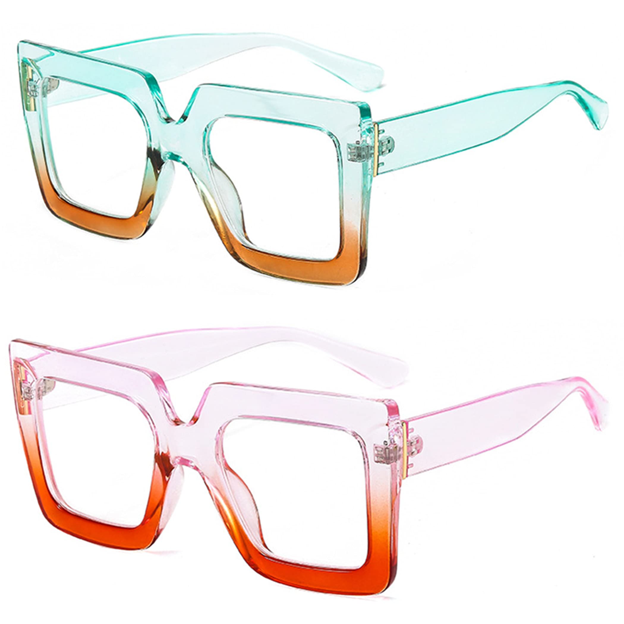 Bullabulling Oversized Square Anti-Blue Light Reading Glasses - Trendy Cat Eye Frame with Colorful Gradient Lenses for Women - Reduce Eye Strain from Digital Screens - Perfect for Office, Reading & Computer Work