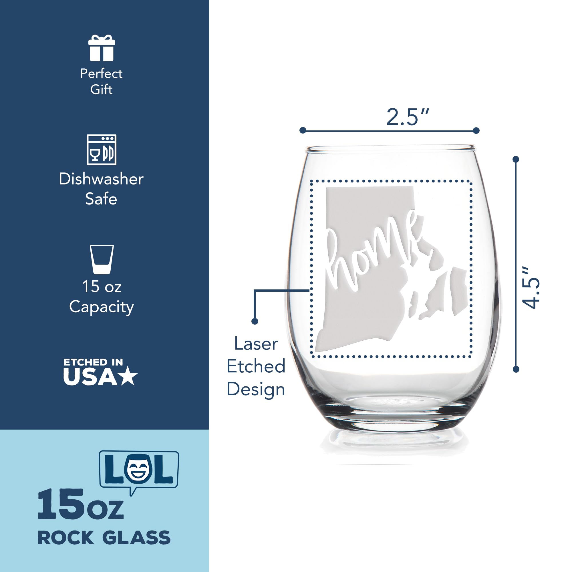 Rhode Island State Stemless Wine Glass - Perfect RI Gift for Wine Lovers, Unique Rhode Island Souvenir & Fan Merchandise | Great for Home Decor, Parties & Local Pride Gifting