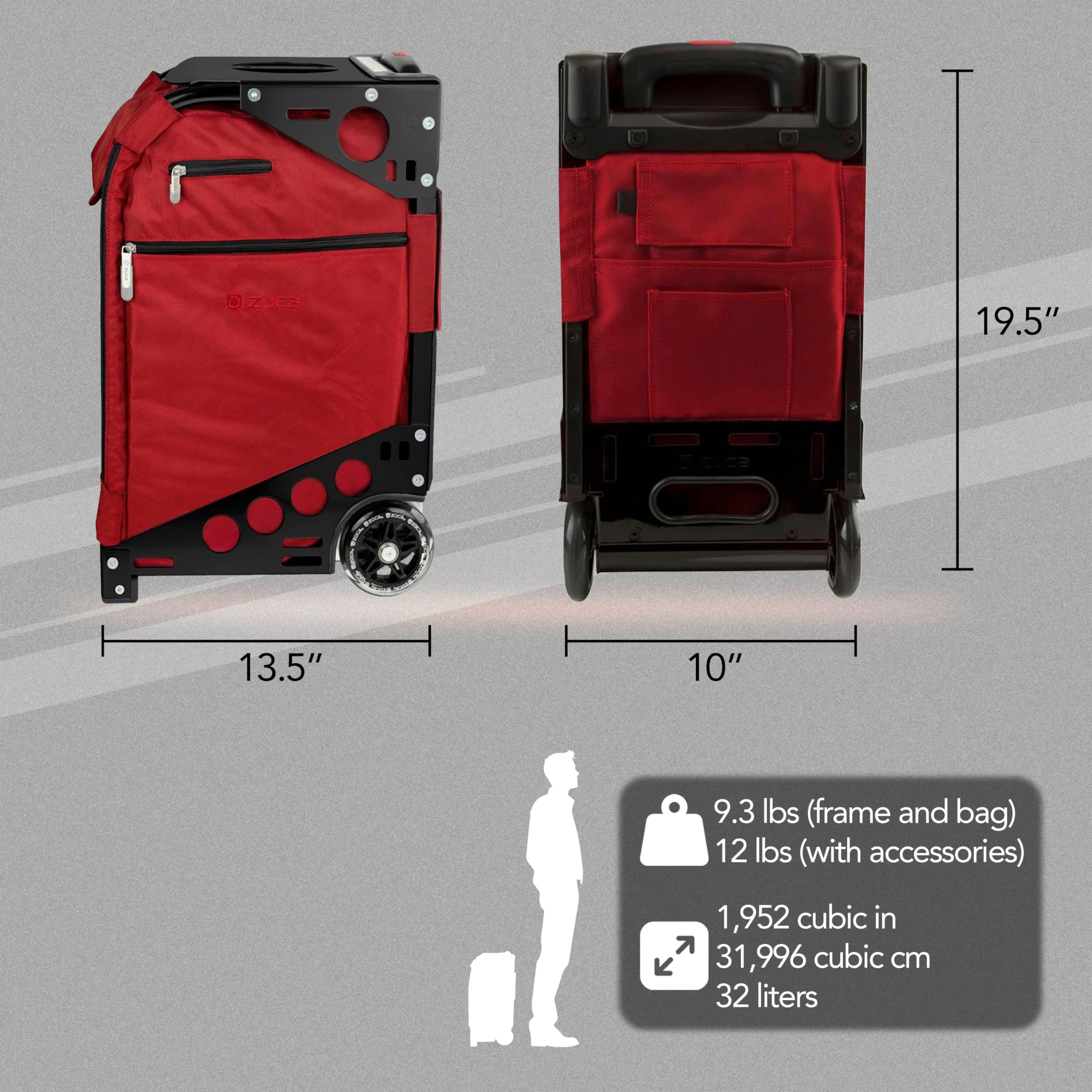 ZUCA Pro Travel Case - Durable Ruby Red Luggage Bag with Black Frame, 5 Packing Pouches & Travel Cover for Airplane, Business Trips & Vacation Packing