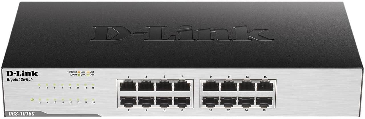 D-Link DGS-1016C 16-Port Gigabit Ethernet Switch | High-Speed Network Hub for Home & Office | Ideal for Gaming, Streaming & Small Business Networks