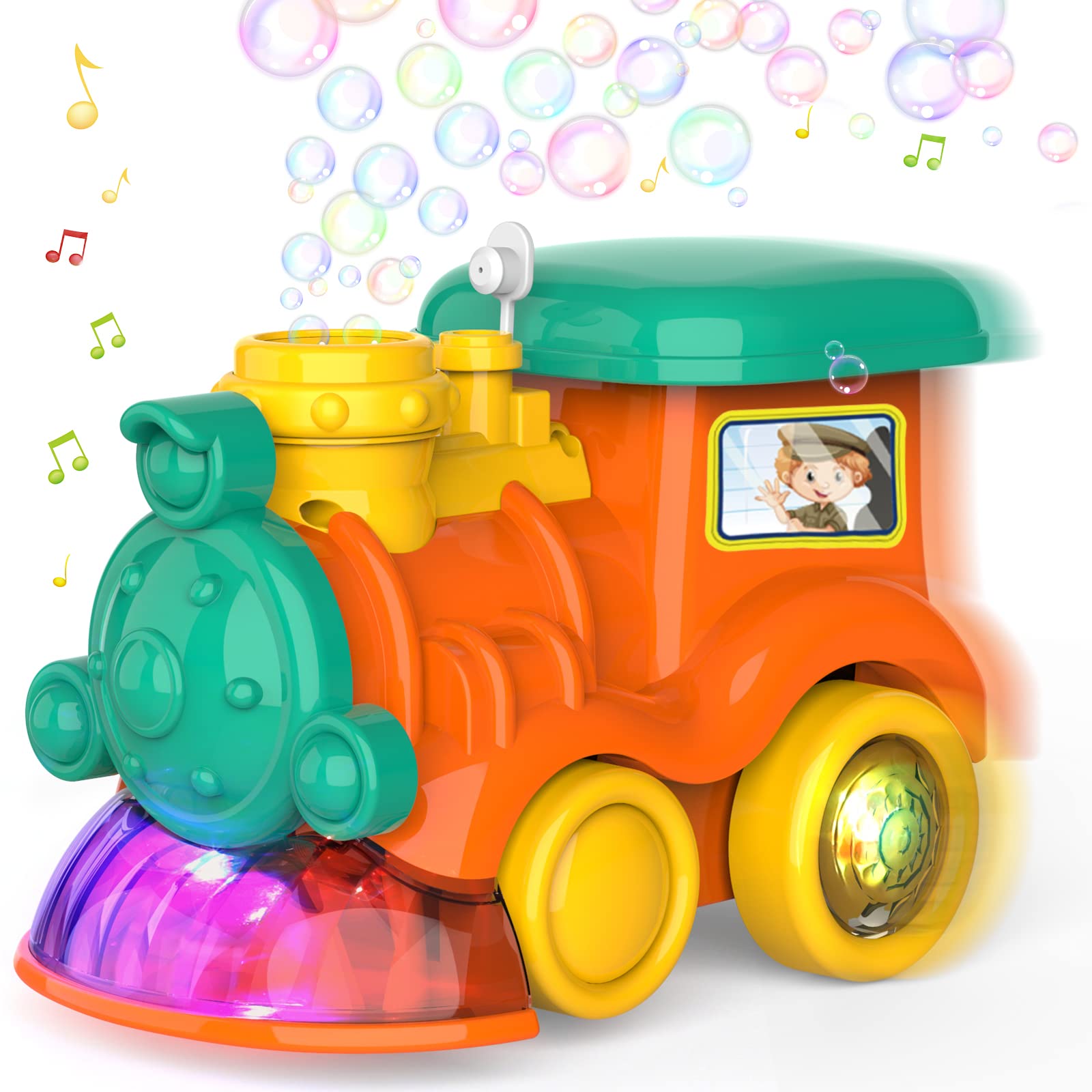 Automatic Bubble Machine for Kids - 3000+ Bubbles Per Minute Bubble Blower with 2 Bottles of Solution, Musical Bubble Train Toy for Toddlers (Boys & Girls Ages 3+) - Perfect for Birthday Parties, Outdoor Play & Backyard Fun