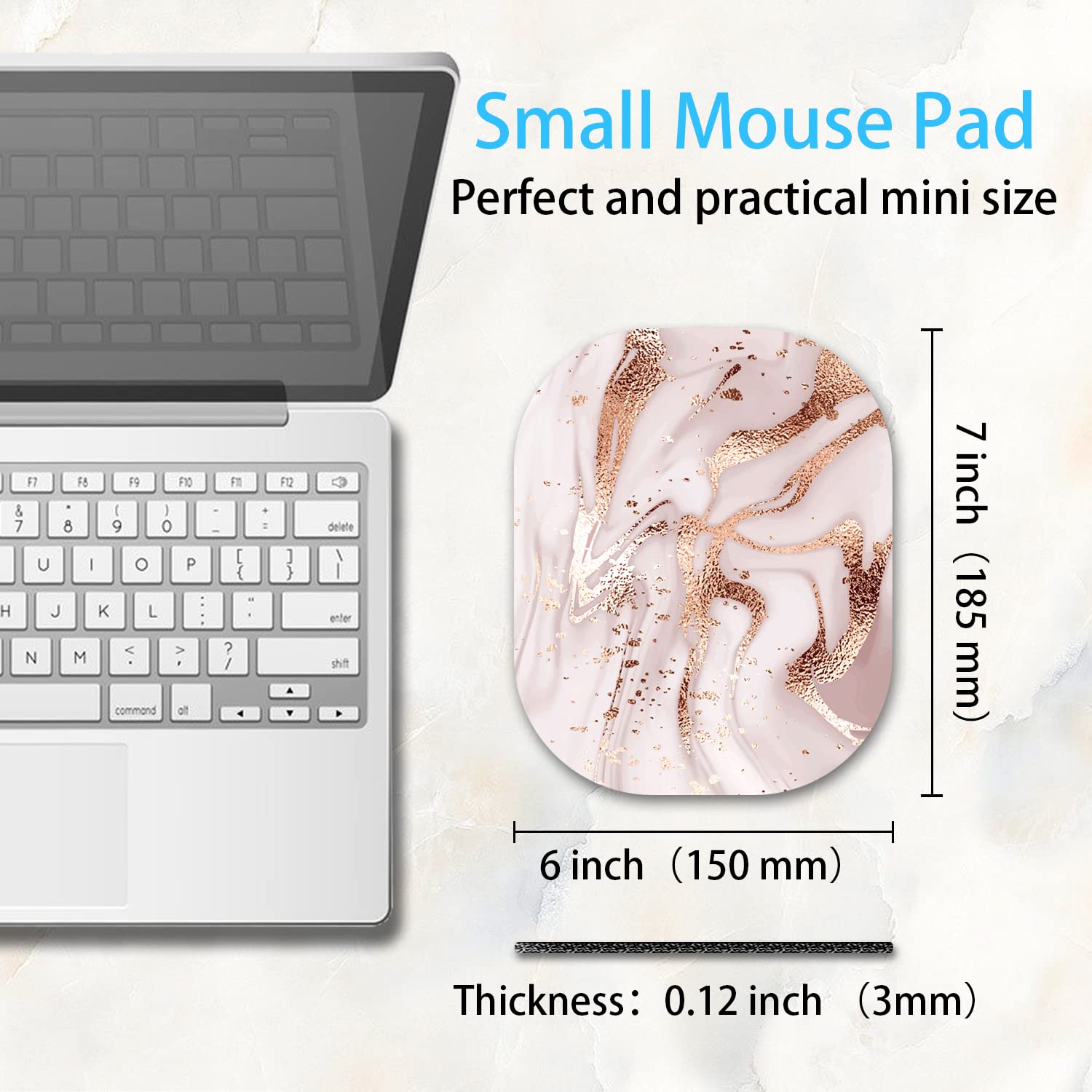 Premium Mini Mouse Pad 6x7 Inch - Non-Slip Rubber Base, Waterproof Desk Mat for Laptop, Wireless Mouse & Keyboard Tray - Home Office & Travel Essential - Gold Marble Design for Stylish Workspaces