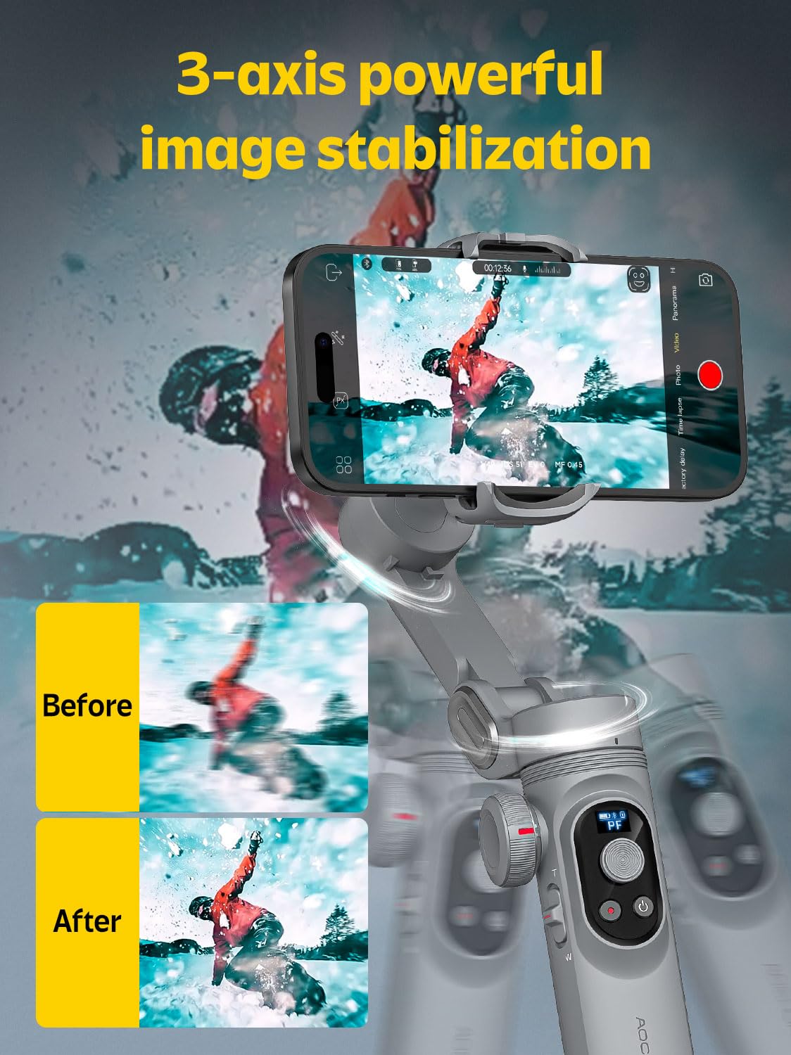 AOCHUAN Smart X Pro 3-Axis Phone Gimbal Stabilizer for iPhone 15/14/13/12 Pro Max/XS & Galaxy S23 - Professional Smartphone Stabilizer with Wireless Charging, OLED Display & LED Light - Perfect for Vlogging, Live Streaming & Smooth Video Recording