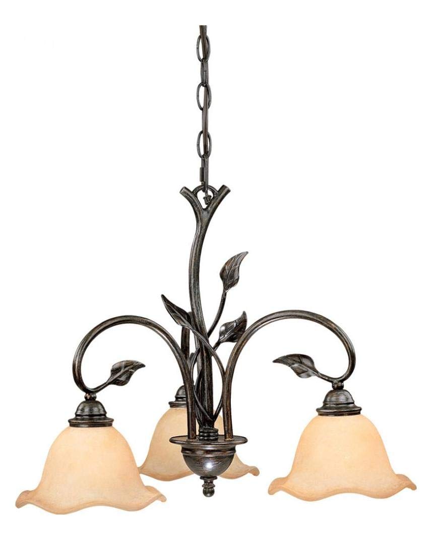 3-Light Oil Shale Vine Chandelier with Frosted Glass Shades - 22 Inch Wide Single Tier Ceiling Light for Dining Room, Bedroom & Living Room Decor