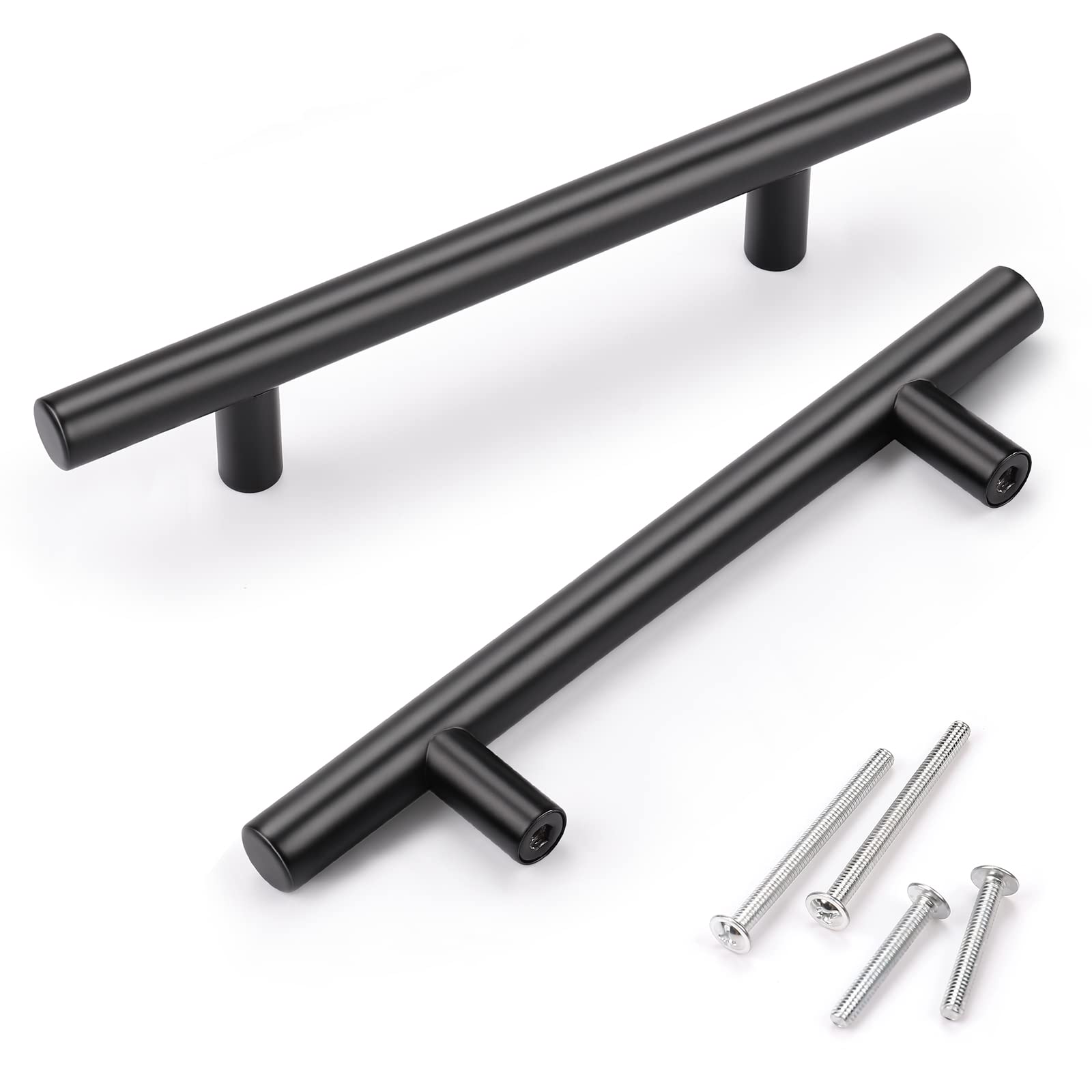 KNOBWELL 12 Pack 4 Inch Matte Black Cabinet Pulls - Stainless Steel Drawer Handles for Kitchen & Bathroom (6-2/5