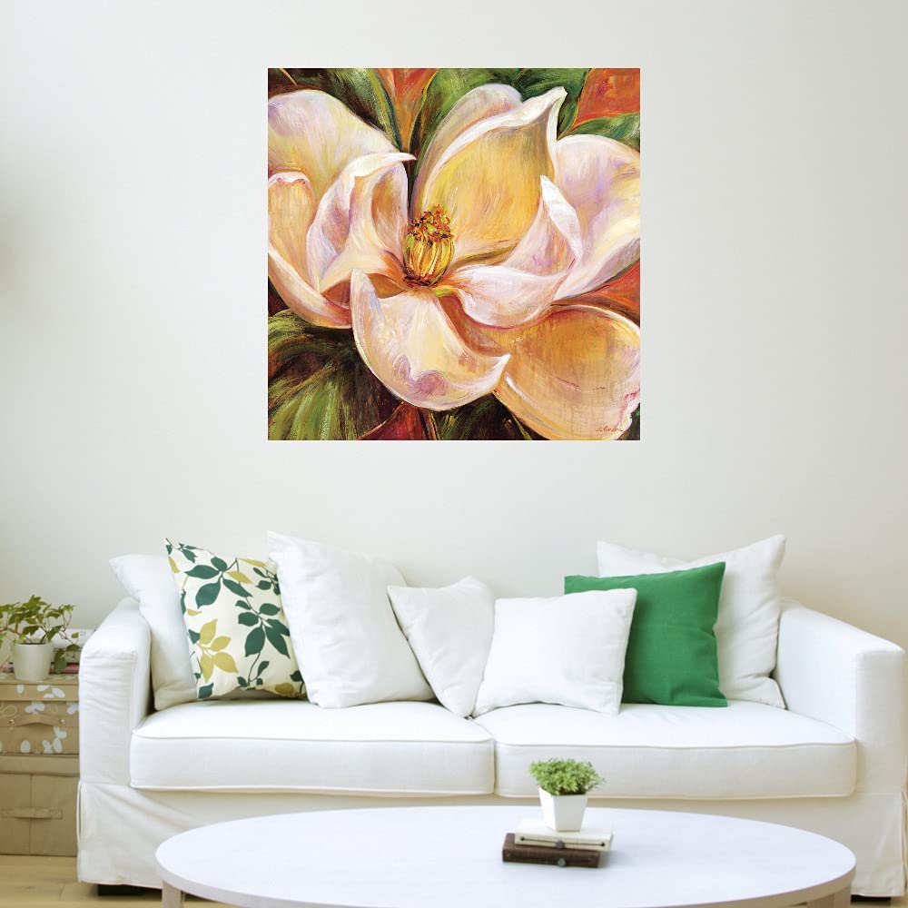 Magnolia Glow Fine Art Canvas Wall Decor by Artist Carson - 22x22 Inch Ready to Hang Painting for Living Room, Bedroom, Bathroom & Office - Elegant Floral Home Decor for Housewarming Gift & Interior Design
