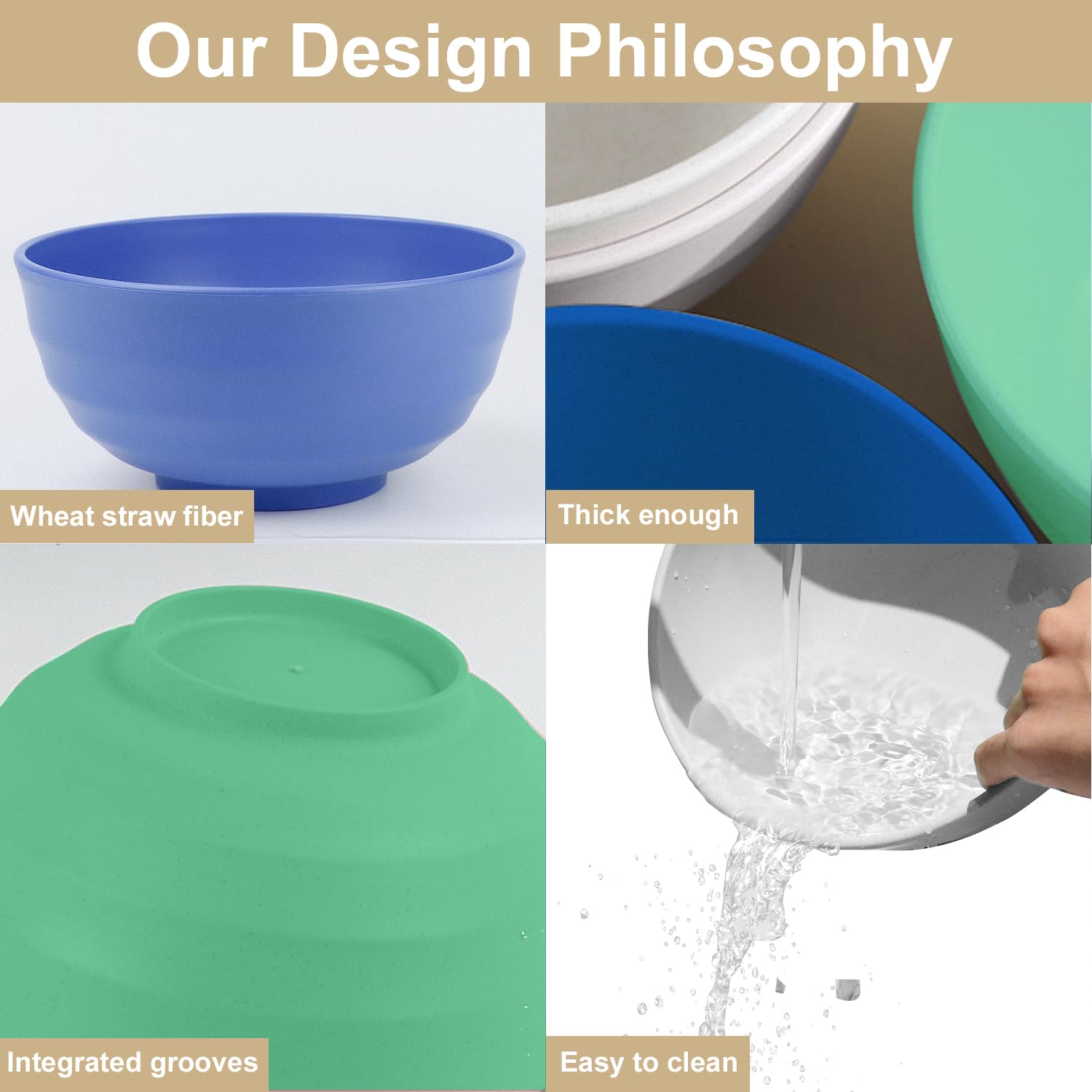 55 oz Large Wheat Straw Salad Bowls Set of 6 - Microwave & Dishwasher Safe - Big Cereal, Soup, Oatmeal & Fruit Serving Bowls - Durable & Eco-Friendly for Kitchen, Dining & Outdoor Picnics - Indigo Series