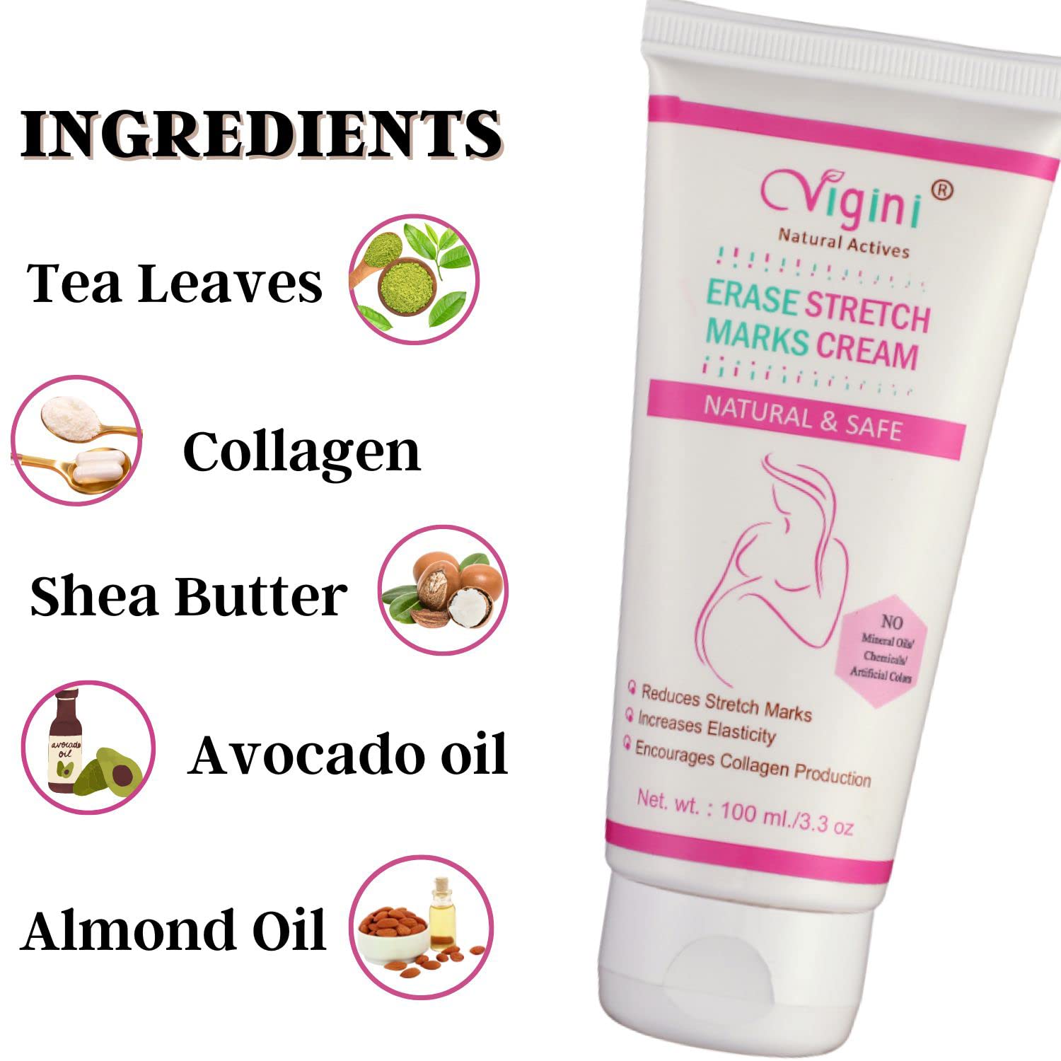 Vigini 100% Natural Organic Stretch Mark & Scar Removal Cream - Bio Oil for Pregnancy, Postpartum Care - Fades Hyperpigmentation & Cellulite - Improves Uneven Skin Tone - 100ml - Perfect for Daily Skincare Routine & Post-Surgery Recovery