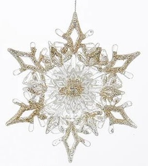 4.5 Inch Silver Glitter Plastic Snowflake Ornament - Christmas Tree Decorations, Holiday Party Decor, Winter Wedding Decorations