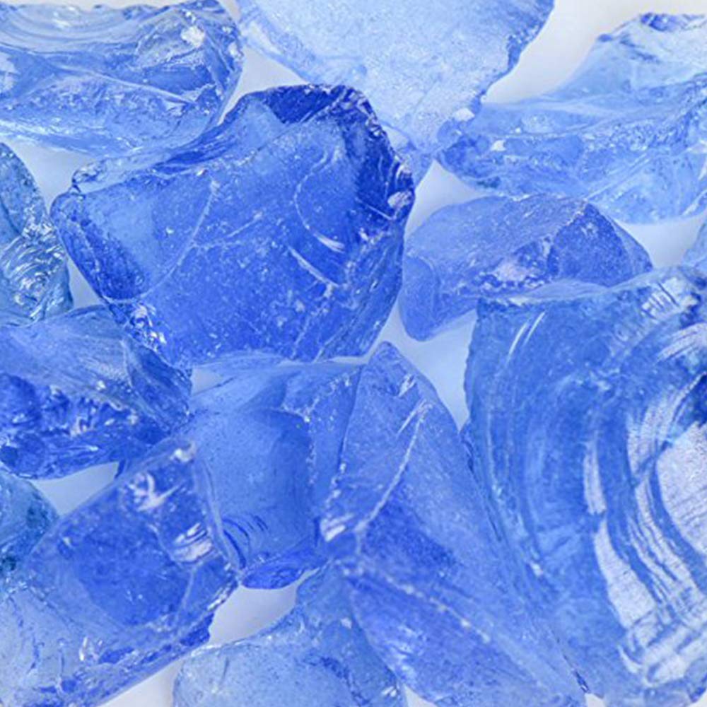 Premium Blue Landscape Fire Glass - 50 lbs Medium Crushed Glass for Fire Pits, Fireplaces & Outdoor Decor - Heat Resistant Decorative Stones for Garden, Pool & Water Features
