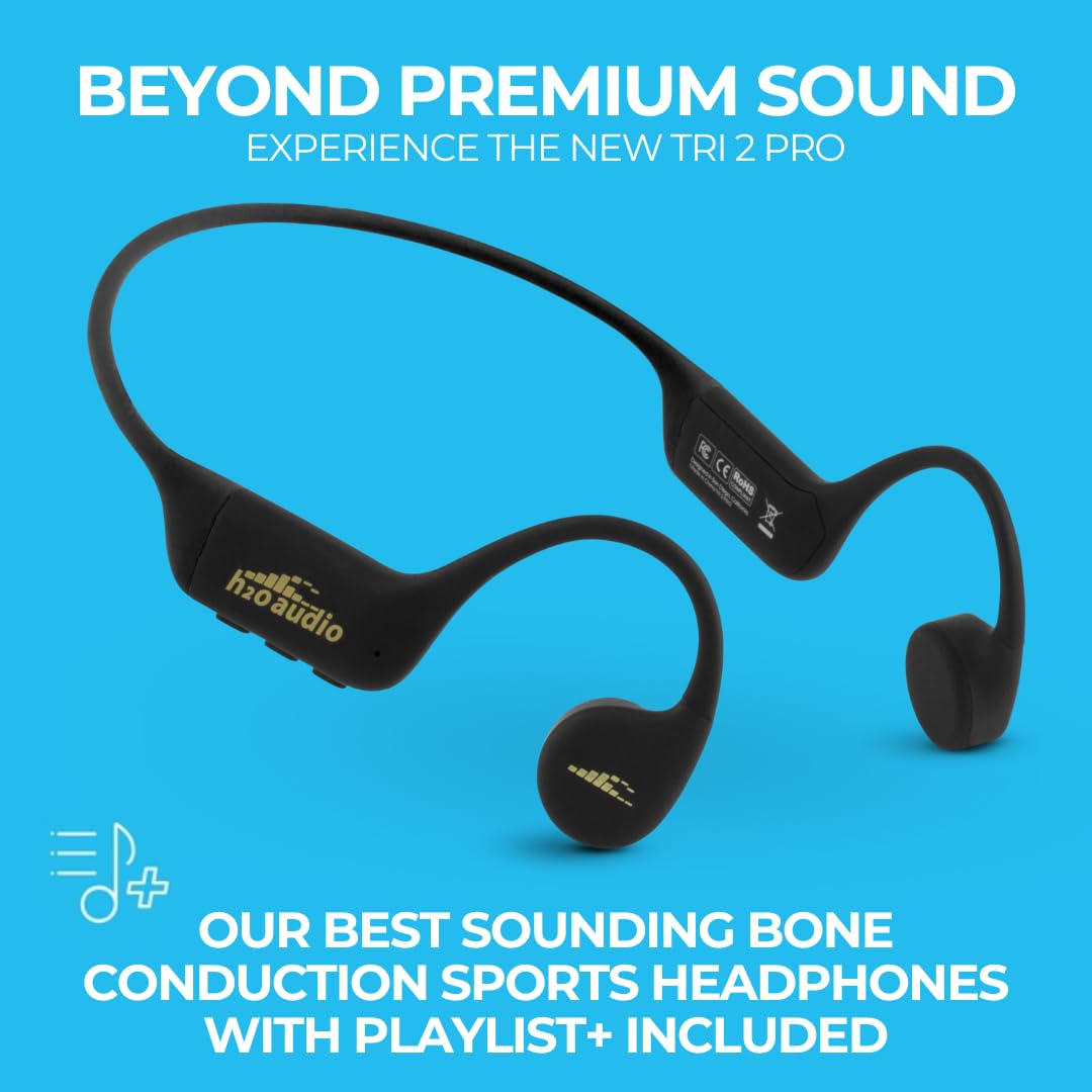 H2O Audio TRI 2 PRO Waterproof Bone Conduction Headphones - Bluetooth 5.3 Wireless Sport Headset for Running, Cycling & Swimming with IPX8 Rating, 8GB Storage & Playlist+ App | Perfect for Outdoor Workouts, Triathlons & Water Activities