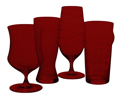 TableTop King Cheers Assorted Craft Beer Glasses - Set of 4 Vibrant Red Pint Glasses for Home Bar, Parties & Gifts | Durable Barware for Beer Lovers & Entertaining