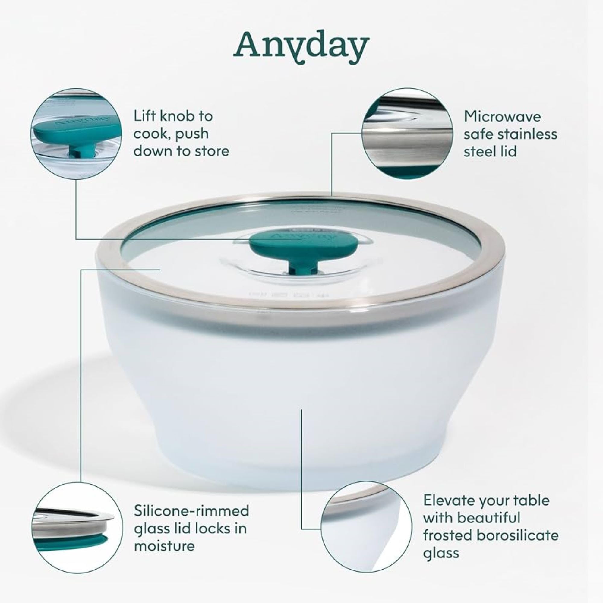Anyday Microwave-Safe Glass Cookware Set - 4-Piece Storage Containers with Lids (7.9