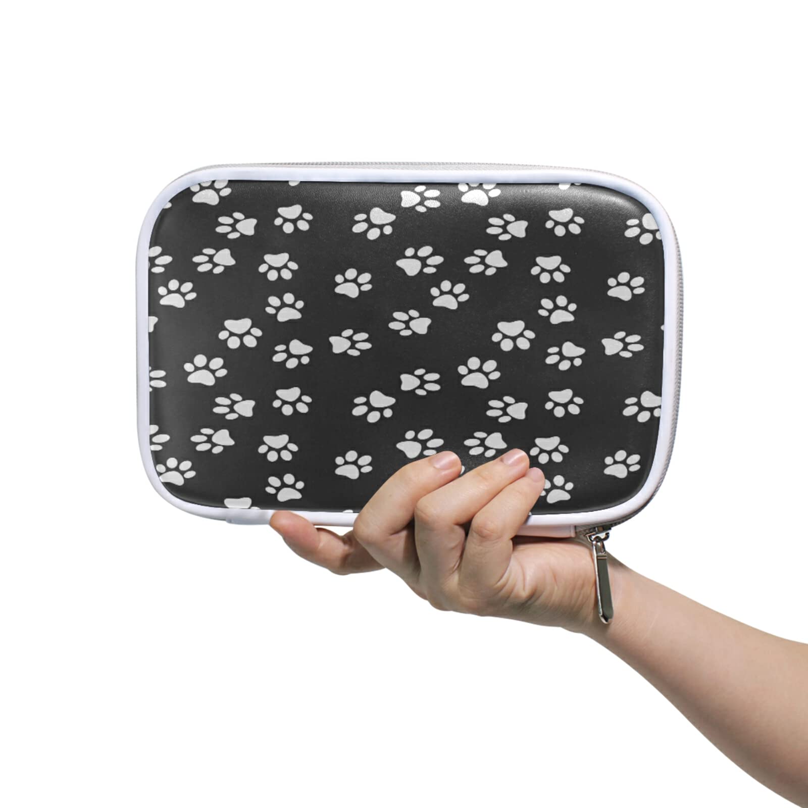 Black Paw Print Pencil Case with Zipper - Pet Themed Pen Pouch for School, Office & Travel | Organize Pens, Makeup Brushes, Stationery & Passports for Kids, Boys, Girls & Adults