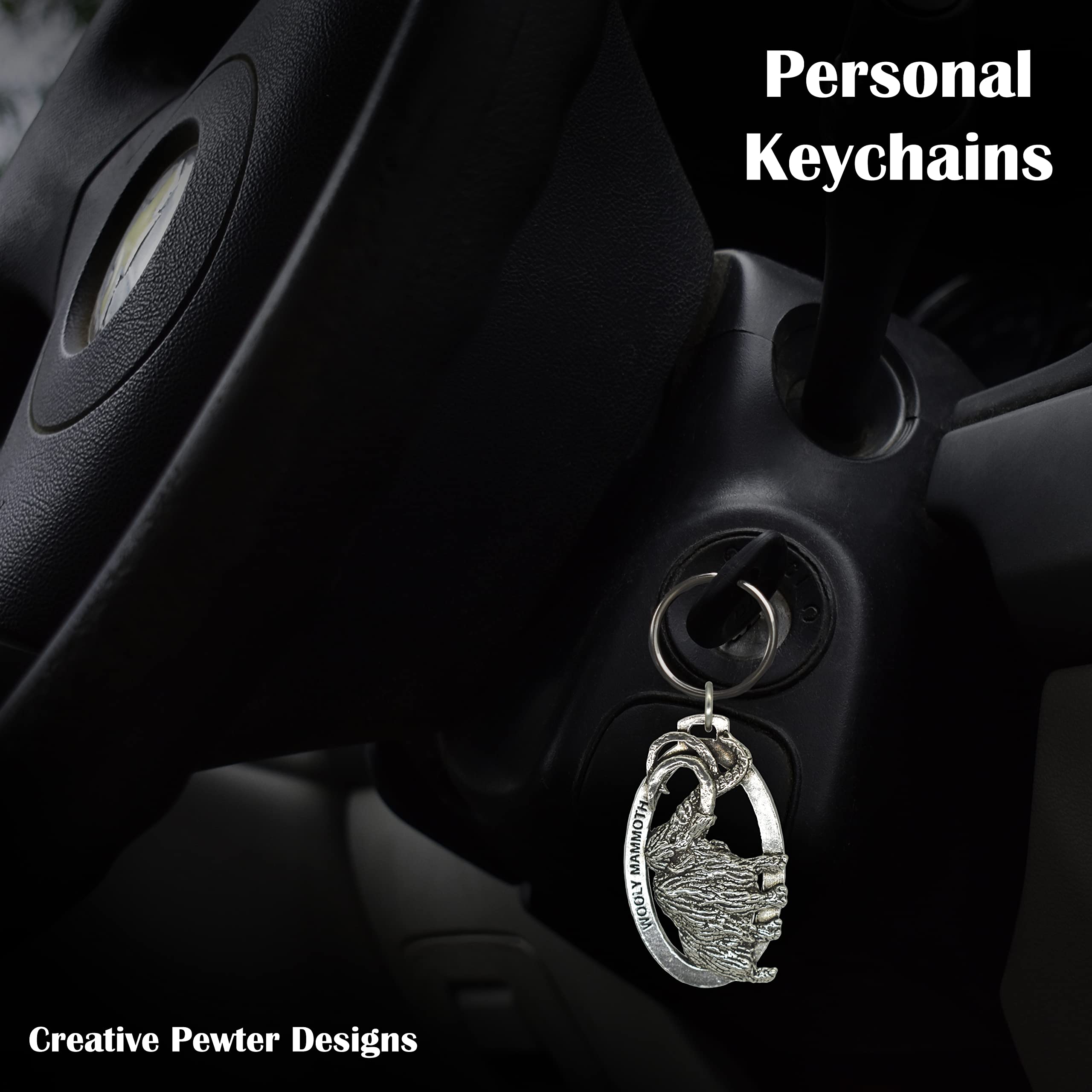 Handmade Pewter Wooly Mammoth Keychain - 2