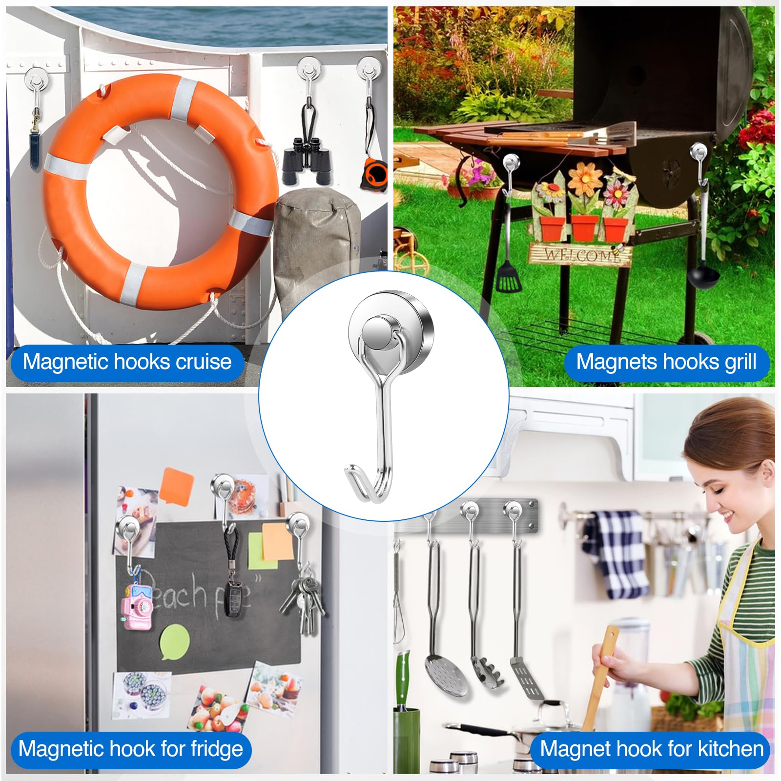 LOVIMAG 12-Pack Magnetic Hooks - Heavy Duty for Garage, Fridge & Travel