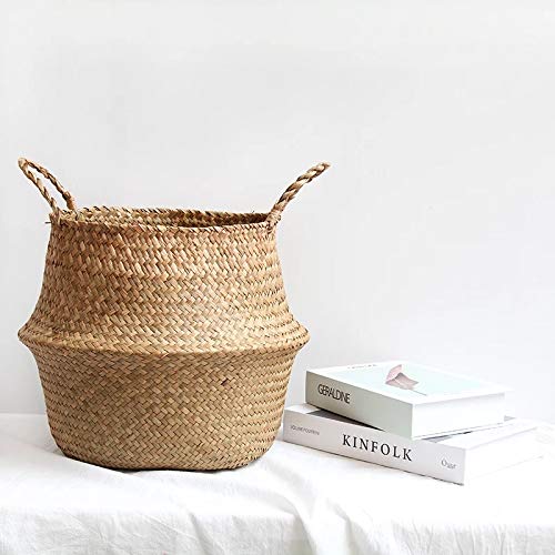 Seagrass Storage Basket - 22cm x 20cm Woven Laundry Hamper & Hanging Planter - Natural Brown Wicker Organizer for Toys, Flowers & Home Decor | Perfect for Nursery, Bathroom & Closet Organization