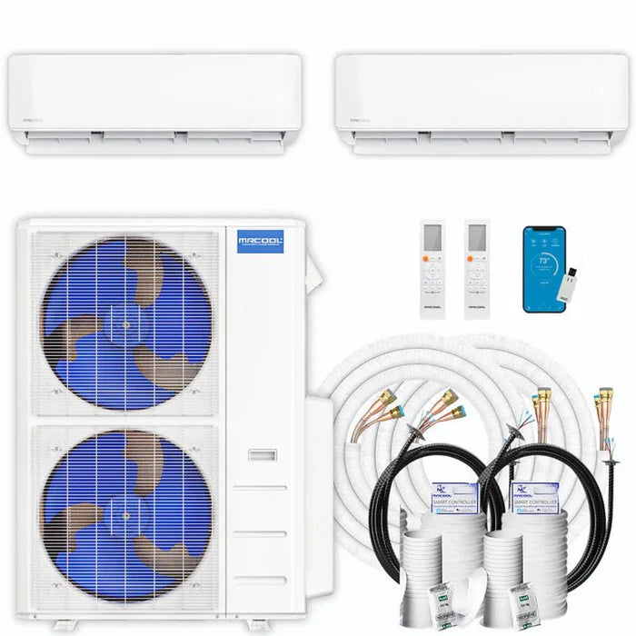 MRCOOL DIY Mini Split 2 Zone 48,000 BTU Air Conditioner System (24K + 24K) with 16ft Lines - Perfect for Home Cooling, Garage, and Workshop Spaces