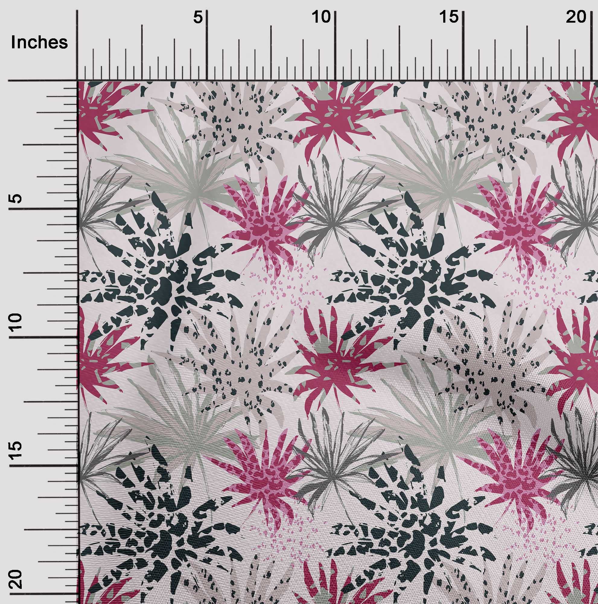 Premium 100% Cotton Cambric Fabric - Pink Tropical Leaf Print with Textured Design, 42 Inches Wide (Sold by The Yard) | Perfect for Dresses, Blouses, and DIY Sewing Projects