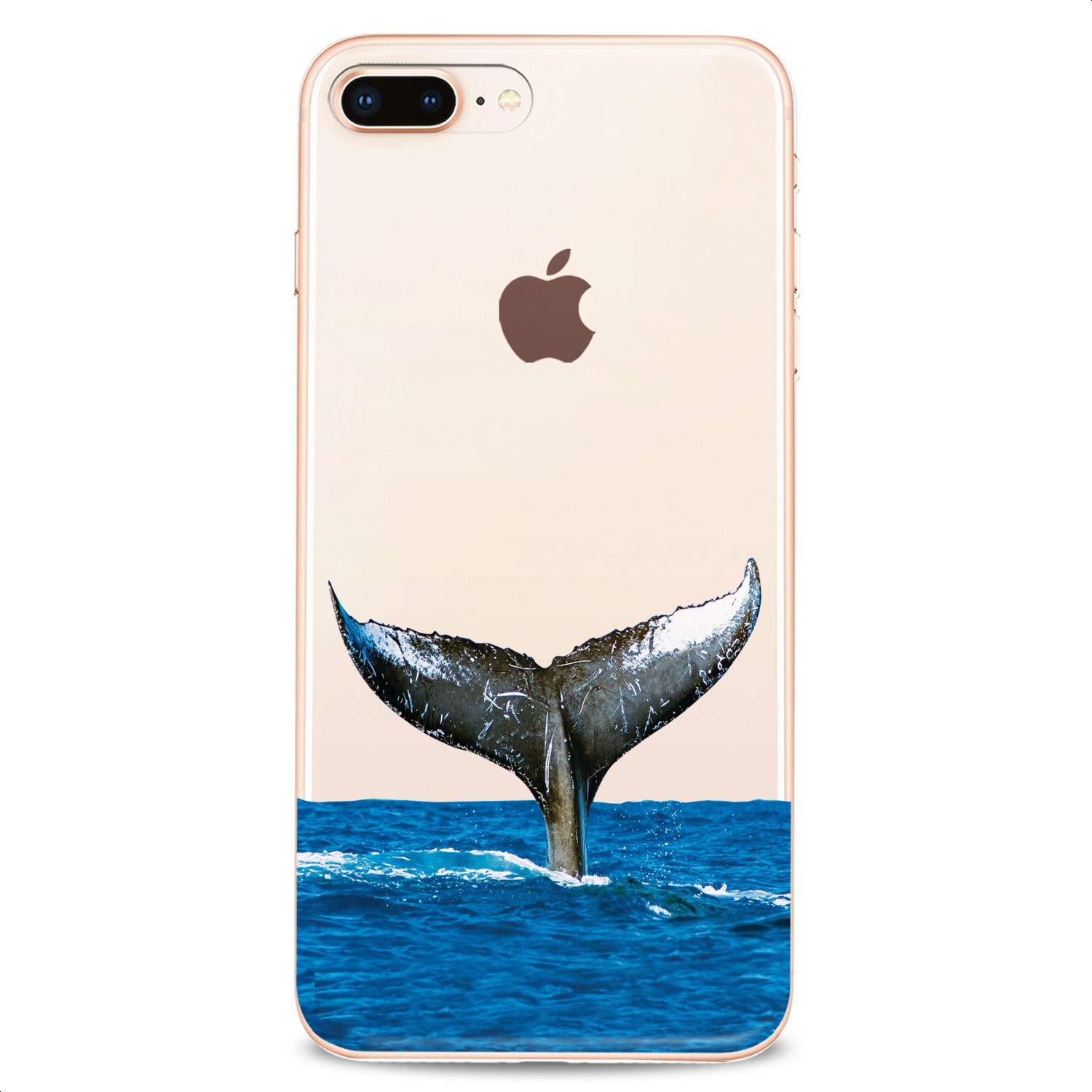 Cute Fish & Whale Design Flexible Silicone Case Compatible with iPhone 14/13/12/11/X/8/7/SE - Slim Protective Cover for Women (Blue Ocean Kawaii Style) - Perfect for Daily Use, Beach Trips & Gifts