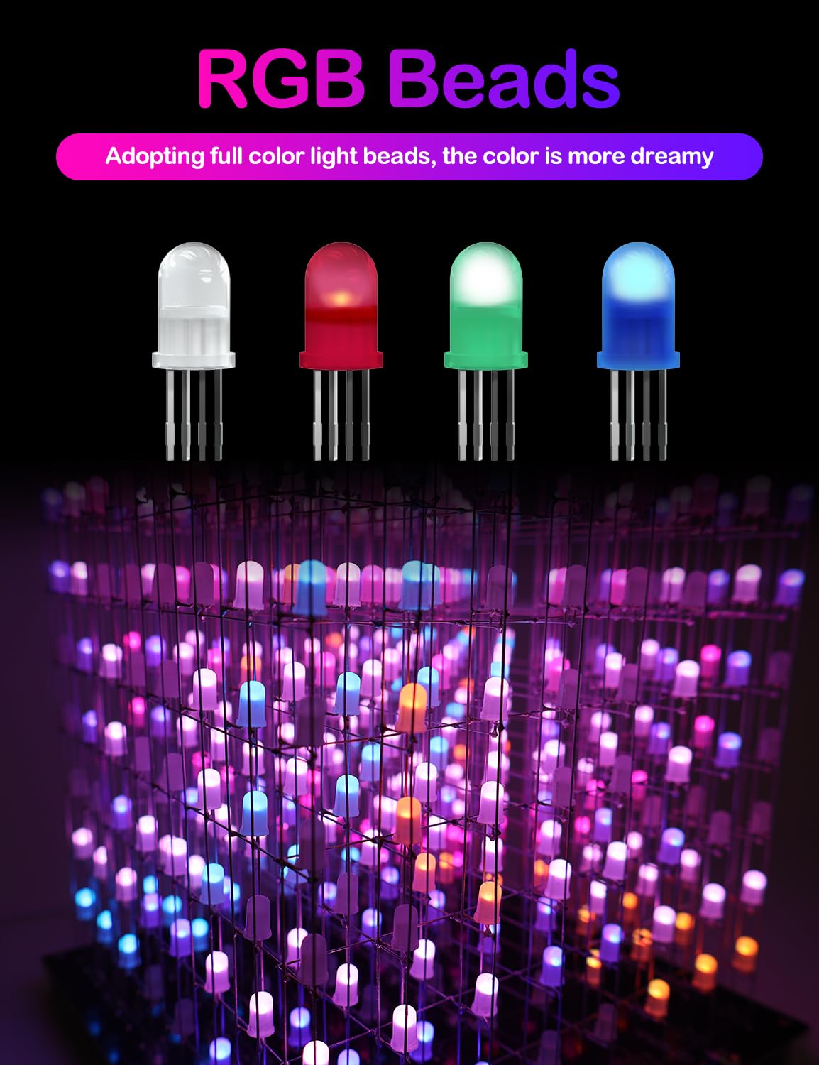 3D8RGB LED Cube Kit - 8x8x8 DIY Electronics Soldering Project with RGB Lights for STEM Learning & Home Decoration | Perfect Gift for Tech Enthusiasts & Hobbyists (3D8RGB-KIT)