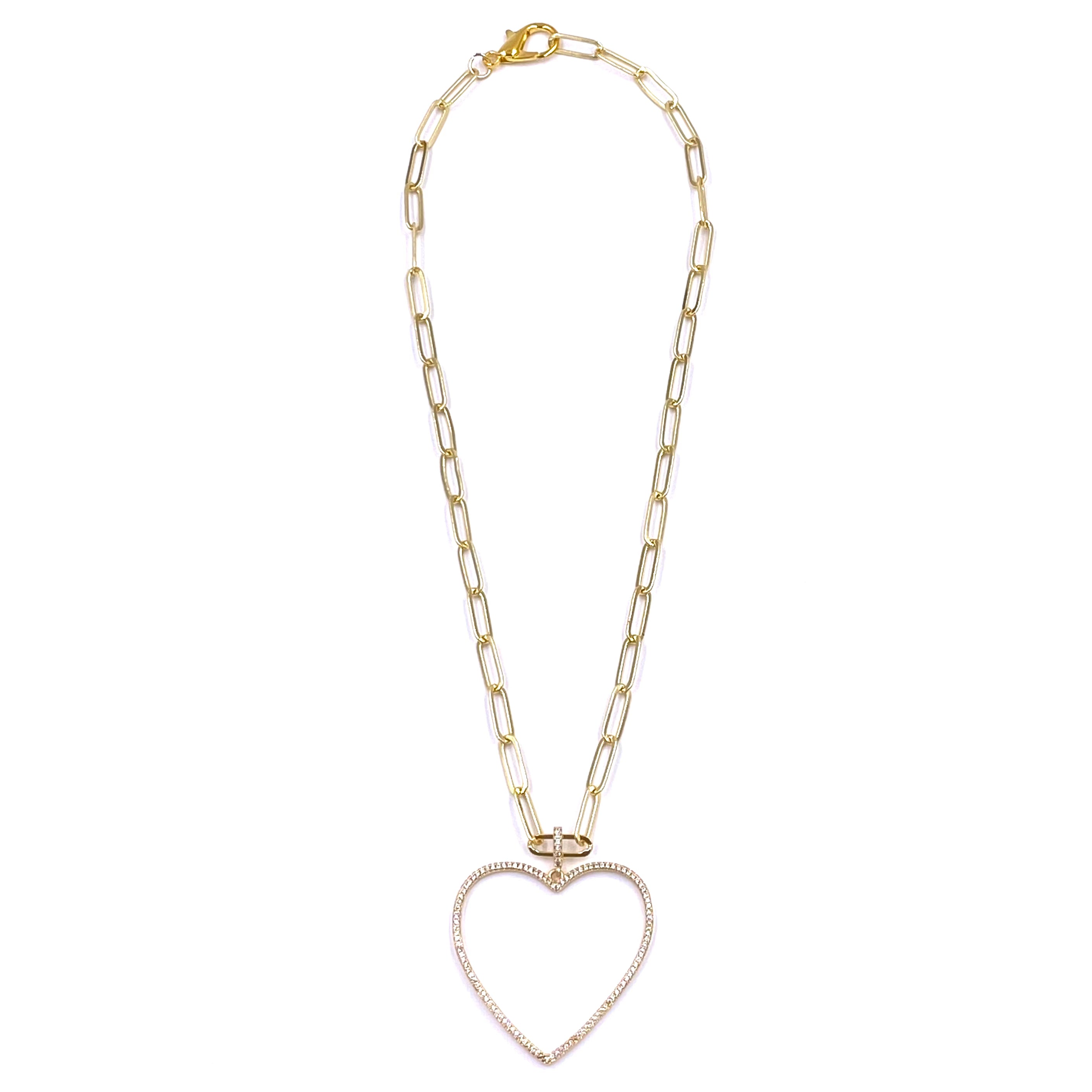 Ashley Gold Stainless Steel Gold Plated Large CZ Hollow Heart Necklace for Women - Elegant Cubic Zirconia Pendant Jewelry Gift for Valentine's Day, Anniversary & Special Occasions