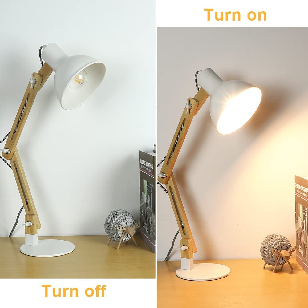 Depuley Swing Arm Desk Lamp - Adjustable Wood Gooseneck Table Light with White Metal Shade (Bulb Included) | Modern Architect Design for Home Office, Study, Bedroom & College Dorm | Perfect Reading Light for Work & Nighttime Use