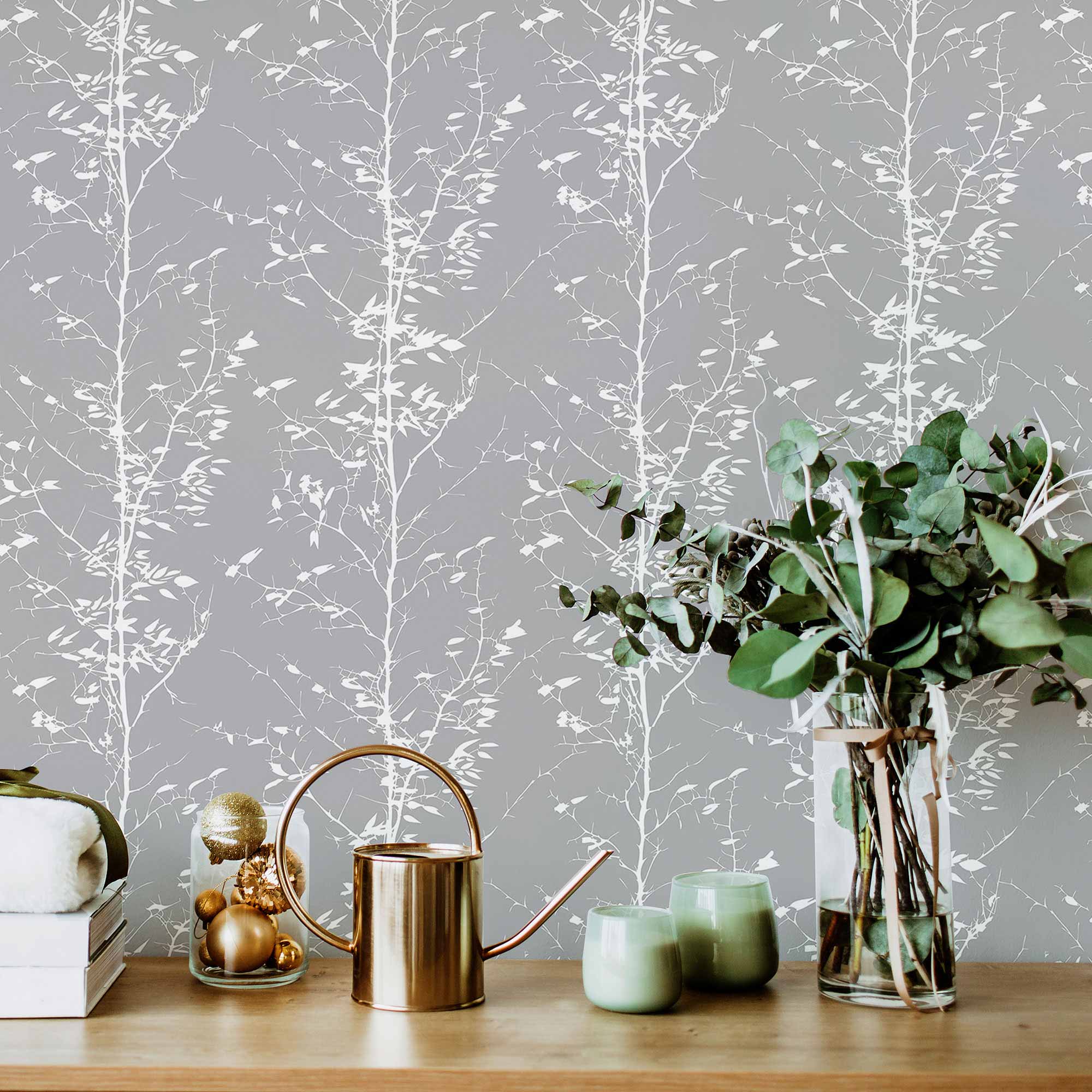 Grey Tree Peel and Stick Removable Wallpaper 7593 - Self-Adhesive Wall Decor for Bedroom, Living Room & Nursery - Easy to Apply & Remove