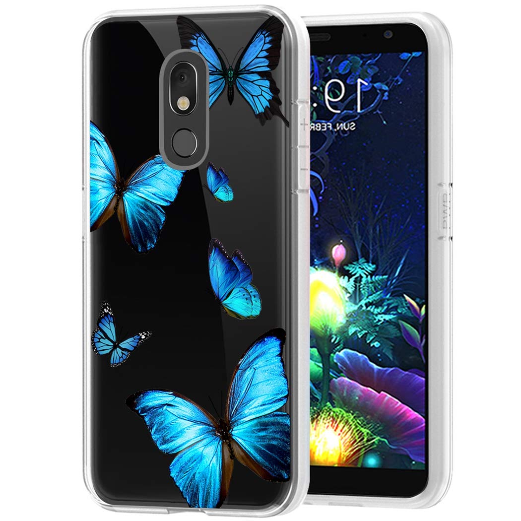**Cute Soft TPU Shockproof Protective Phone Case for LG K40/K12 Plus/X4 2019/Solo LTE/Harmony 3/Xpression Plus 2 - Blue Butterfly Design, Slim Clear Cover for Women & Girls - Perfect for Everyday Use, Work, and Travel**