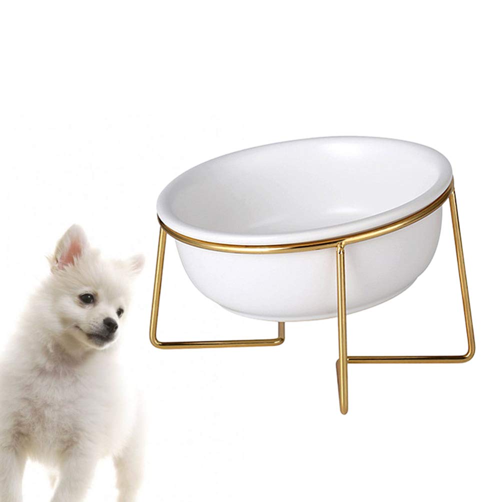 VILLCASE Ceramic Raised Cat Bowl - White Pet Food Dish for Cats & Dogs, Non-Slip Elevated Feeder for Puppy, Kitten - Perfect for Wet/Dry Food, Water, Rice - Durable Ceramic Pet Bowl for Healthy Eating Posture