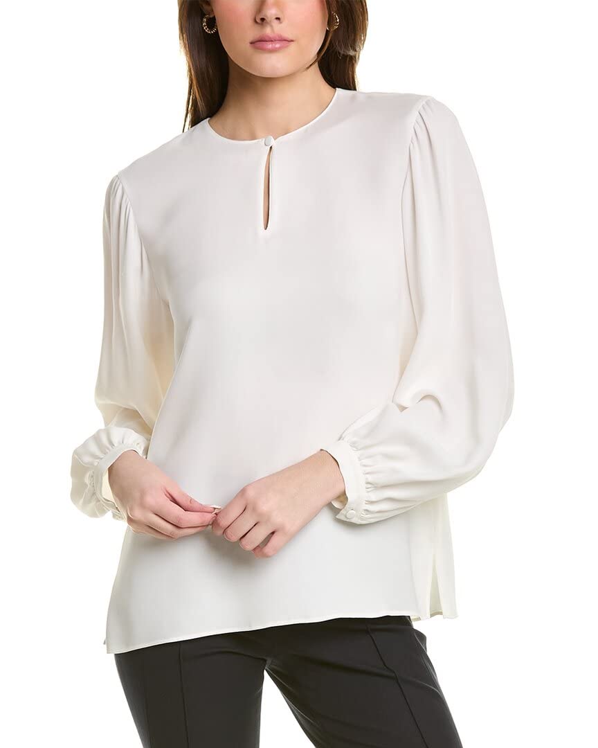New York Women's Layton Cut-Out Silk Blouse - White Size M | Elegant Office Wear & Evening Party Top