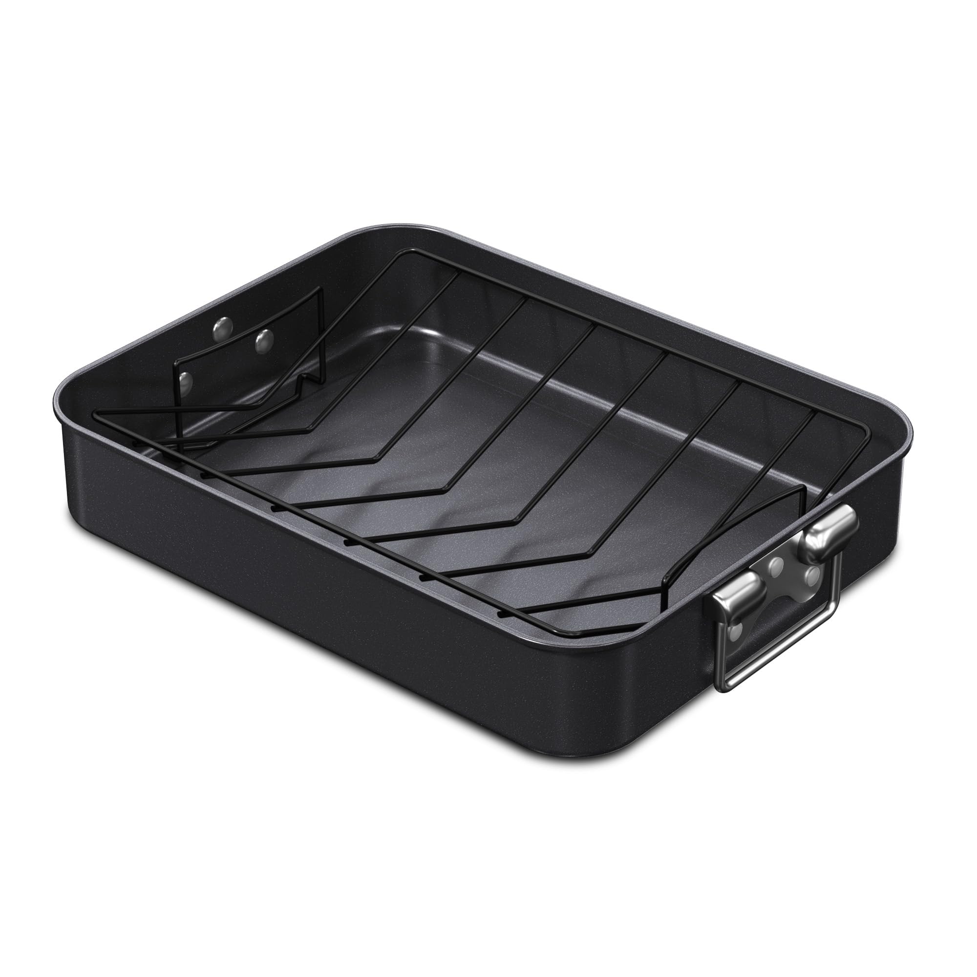 CHEFMADE 16 Inch Turkey Roasting Pan with V Rack - Heavy Duty Deep Lasagna Pan for Oven, BBQ, Meat & Vegetables - 16