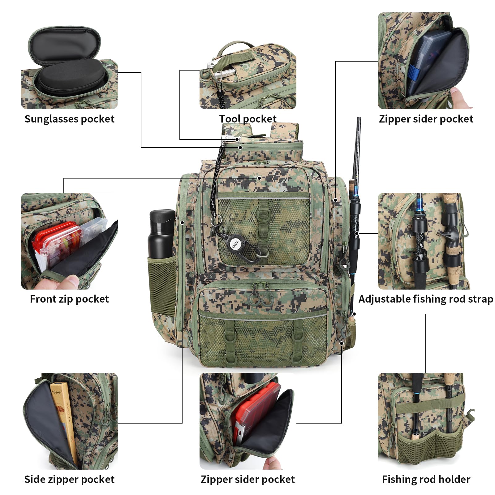 42L Waterproof Fishing Backpack with Rod Holders - Tackle Box Organizer & Storage for Fishing Gear - Perfect for Bass, Trout & Saltwater Fishing Trips
