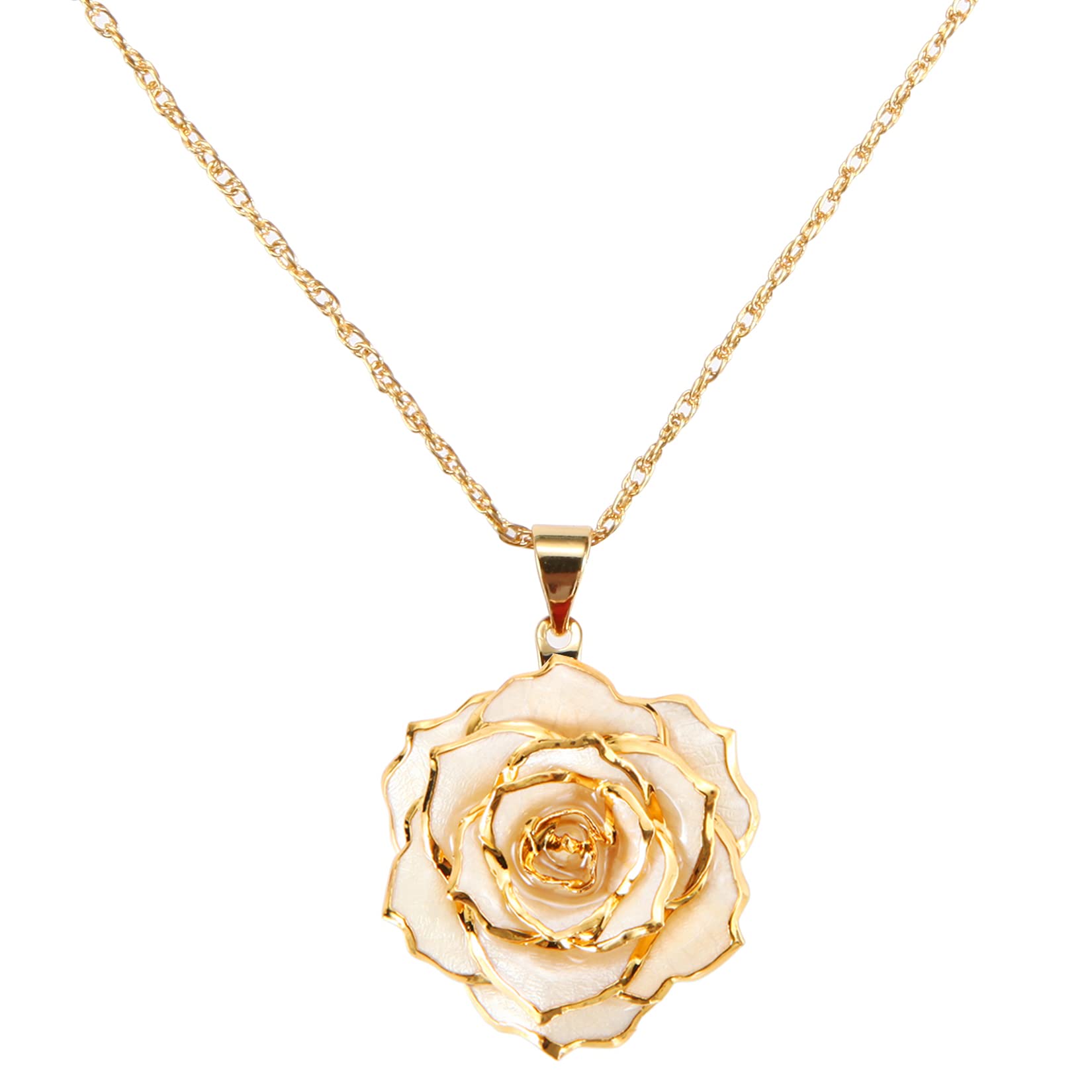 24K Gold Dipped Real Rose Pendant Necklace for Women - Elegant Jewelry Gift for Mom, Wife, Girlfriend on Mother's Day, Anniversary, Birthday & Christmas | Perfect for Date Nights, Weddings & Special Occasions