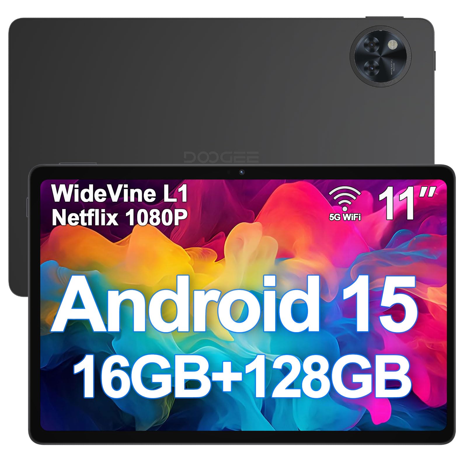 DOOGEE U11 11 Inch Android Tablet 2025 - 16GB RAM 128GB ROM, 2TB Expandable, Octa Core Processor, 8580mAh Battery, 5G WiFi, Widevine L1, Netflix Certified, Bluetooth 5.0, 13MP+5MP Dual Camera, GPS, OTG - Black | Perfect for Streaming, Gaming & Remote Work