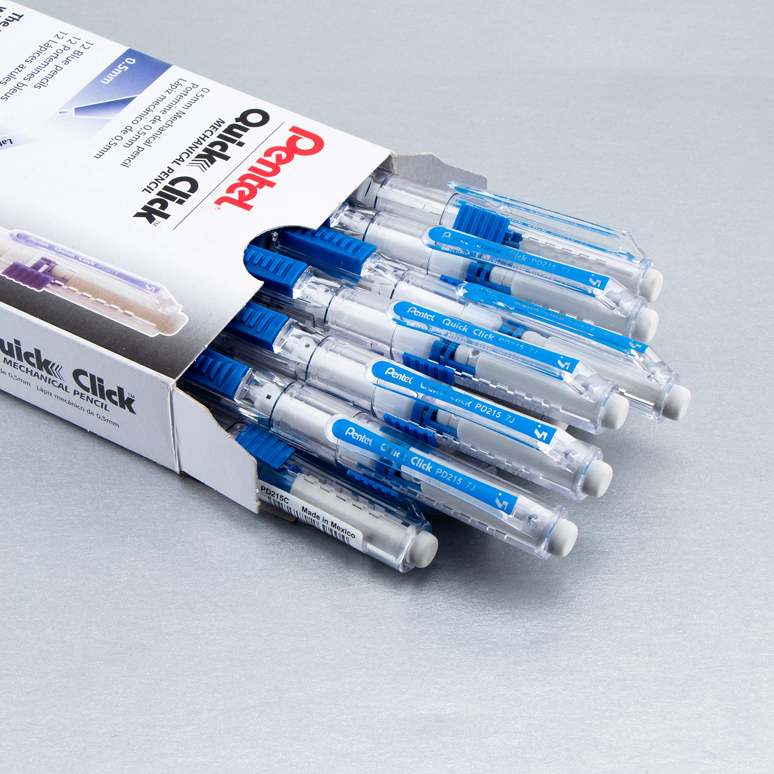 Pentel QUICK CLICK 0.5mm Mechanical Pencils - Blue Barrel, Pack of 12 (PD215C) - Perfect for School, Office & Sketching