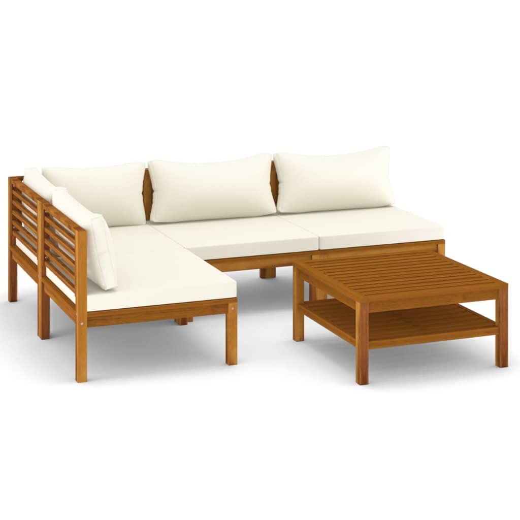 vidaXL 5-Piece Patio Lounge Set - Outdoor Garden Furniture, Sectional Sofa with Cushions, Acacia Wood Corner Sofa in Retro Style - Perfect for Backyard, Poolside & Terrace Relaxation
