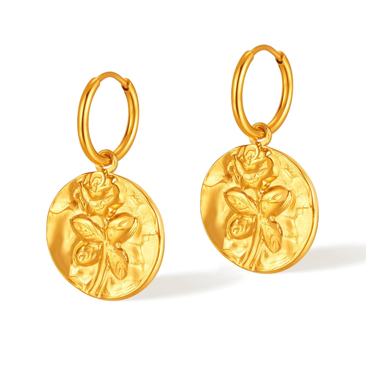 Gold Rose Flower Hoop Earrings for Women - Elegant Floral Dangle Earrings for Party, Wedding & Everyday Wear